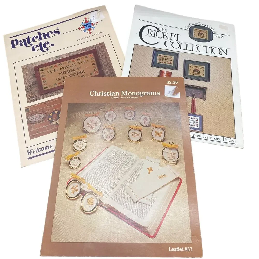 3 piece Cricket, Patches etc & christian monogram sewing cross stich patterns
